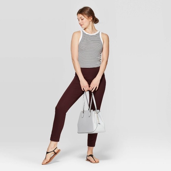 NWT High-Rise Skinny Ankle Pants Burgundy Stretch - Picture 3 of 8